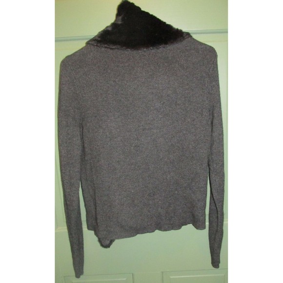 Ann Taylor LOFT Faux Fur Wool Blend Sweater Jacket Black Grey Size S - Picture 7 of 8